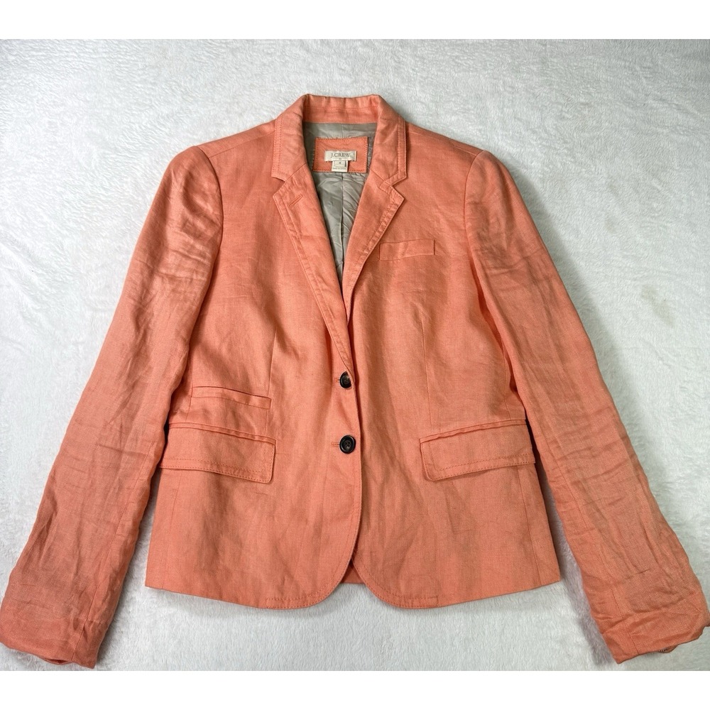 J Crew Blazer Womens 4 Coral 100% Linen Sport Coat Chic Lightweight Pastel